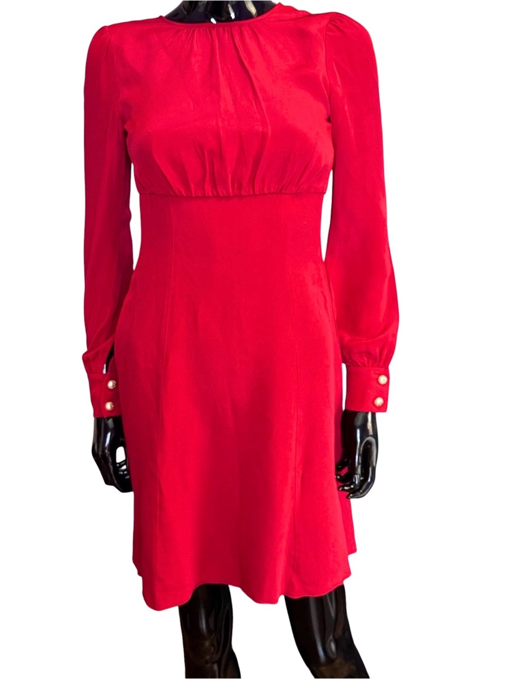 Dolce&Gabbana 100% silk red dress pearl buttons DG logo A-line IT36